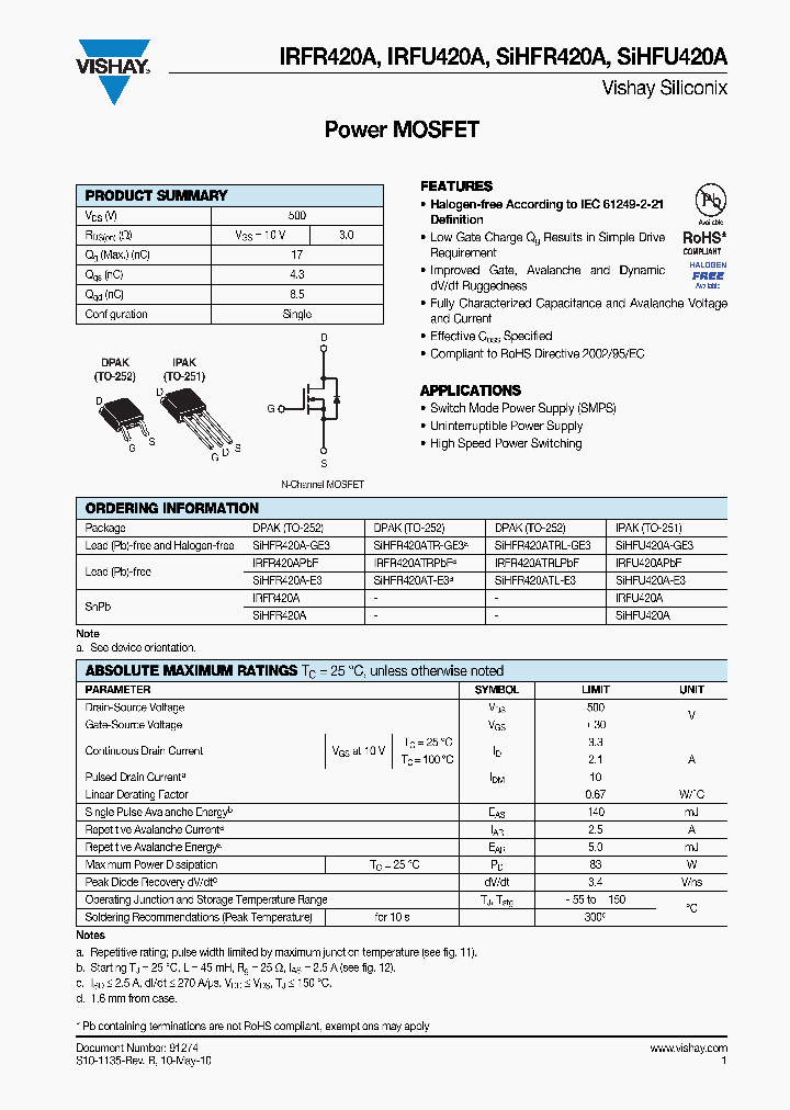 SIHFU420A_6765465.PDF Datasheet