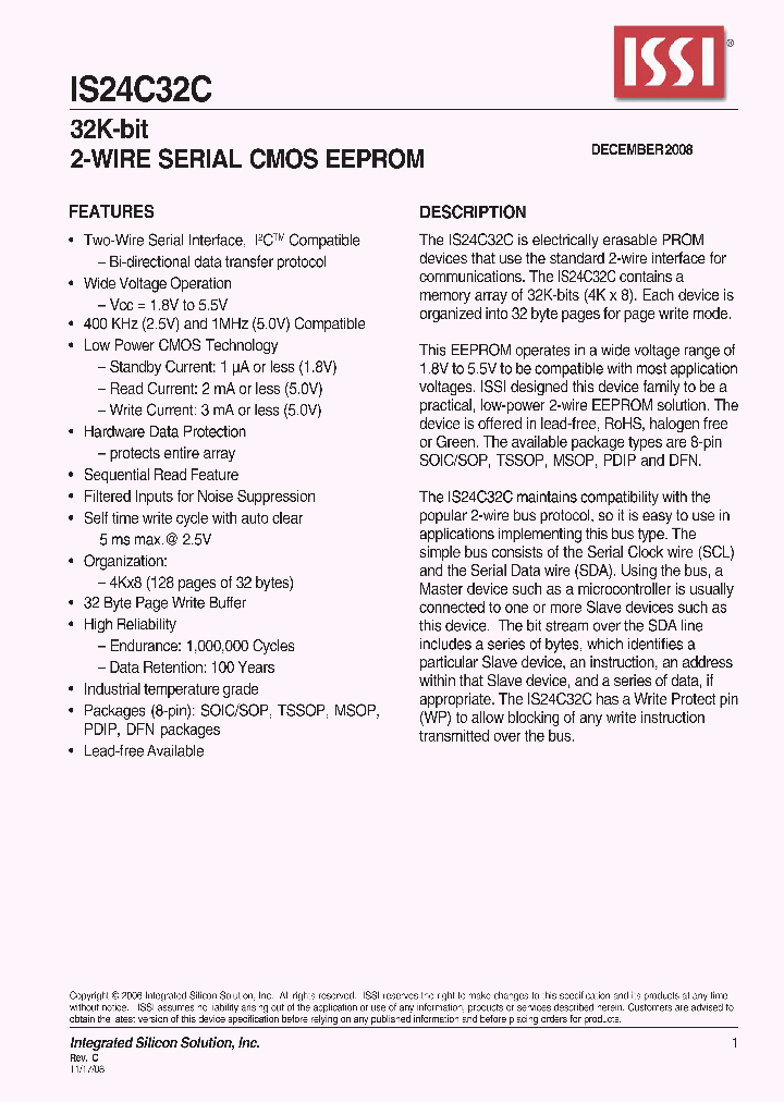 IS24C32C-2GLI_6768546.PDF Datasheet