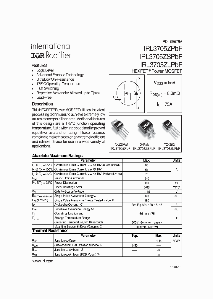 IRL3705ZSTRL_6781782.PDF Datasheet