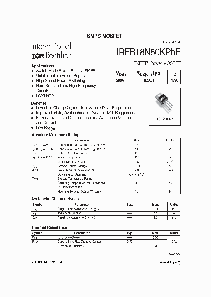 IRFB18N50KPBF_6787433.PDF Datasheet