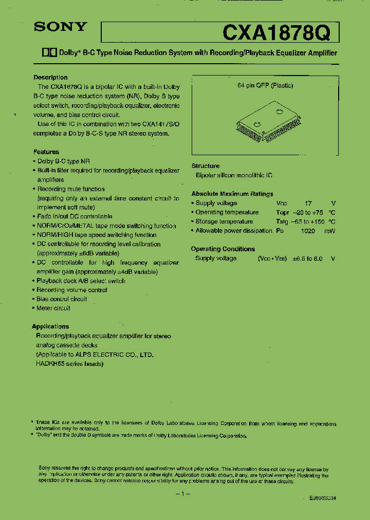 CXA1878Q_6799054.PDF Datasheet
