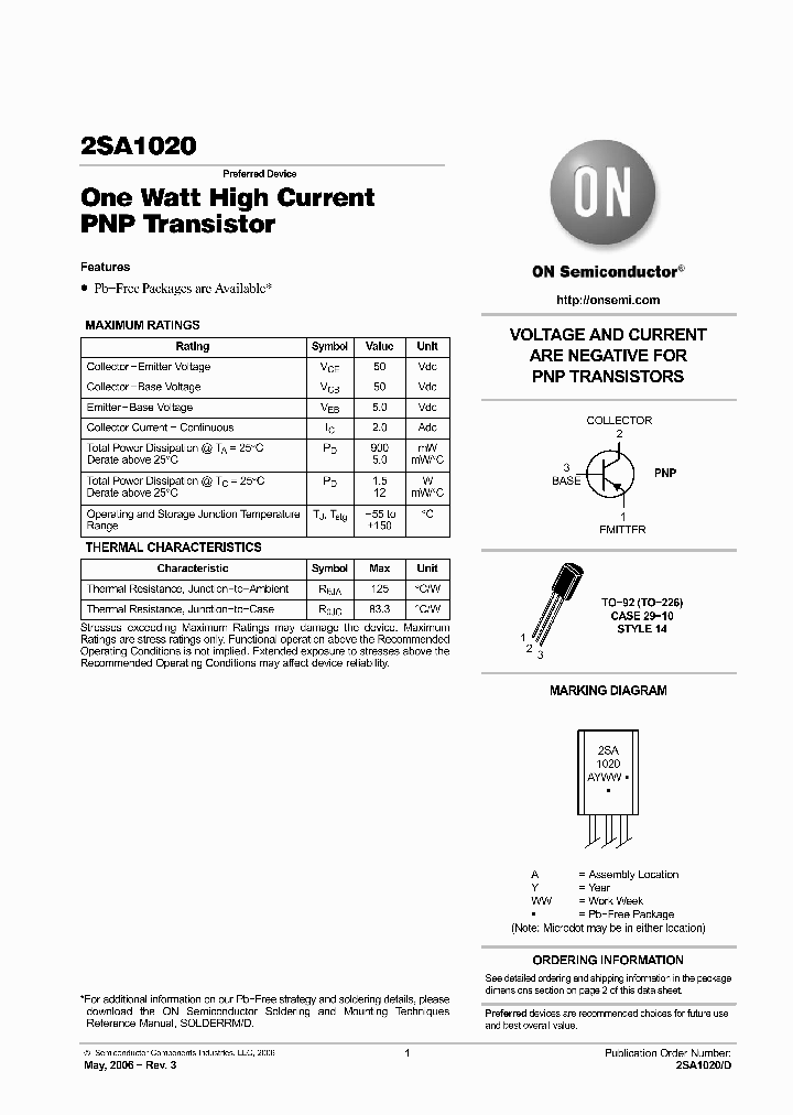 ONSEMICONDUCTOR-2SA1020G_6802405.PDF Datasheet