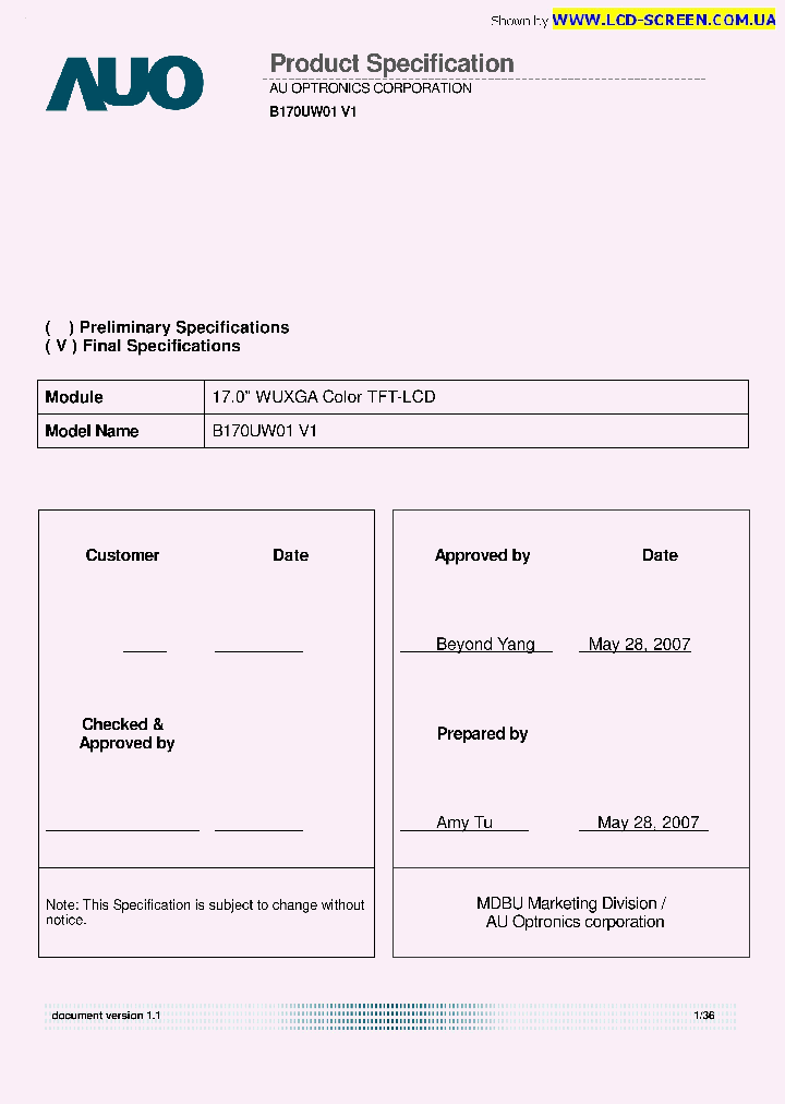 B170UW01V1_6946880.PDF Datasheet