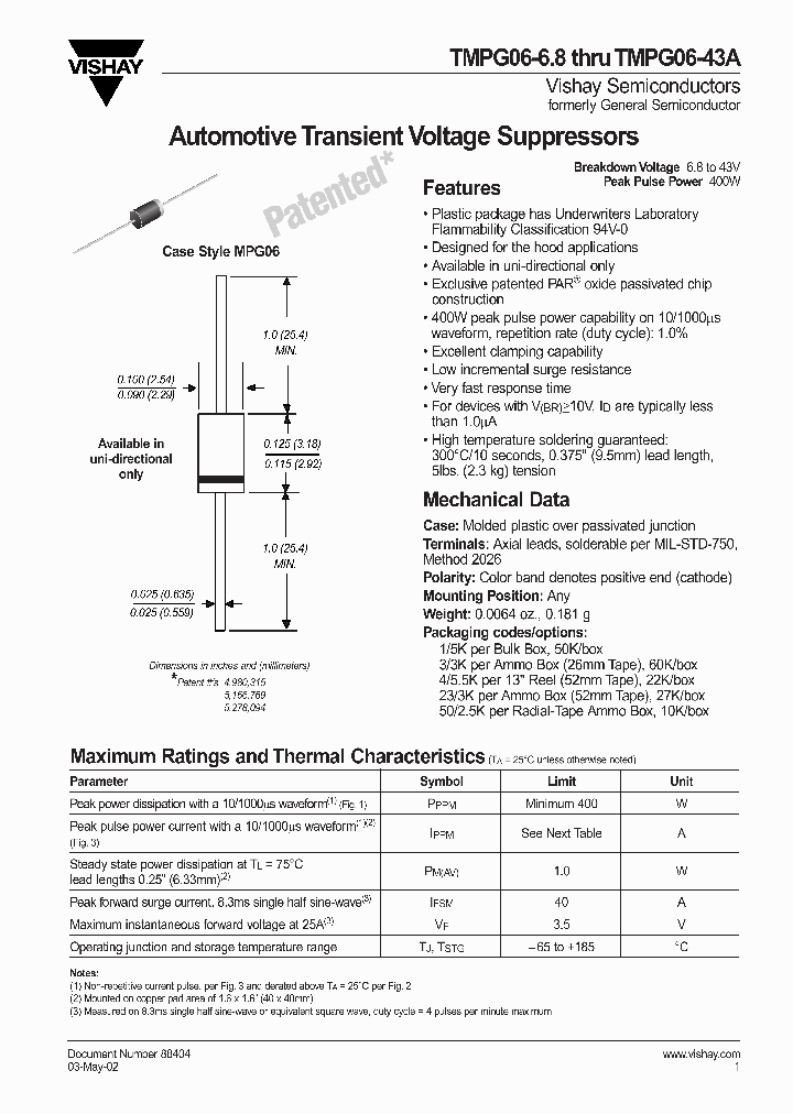 VISHAYSEMICONDUCTORS-TMPG06-15A1-E3_6820711.PDF Datasheet