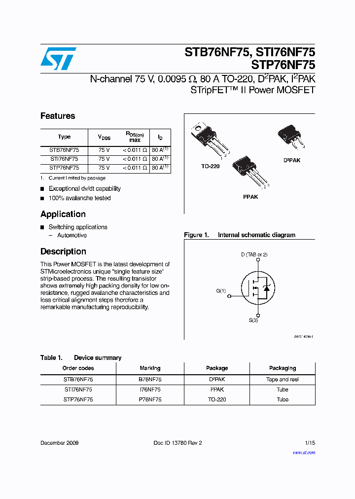 STMICROELECTRONICS-STP76NF75_6824033.PDF Datasheet