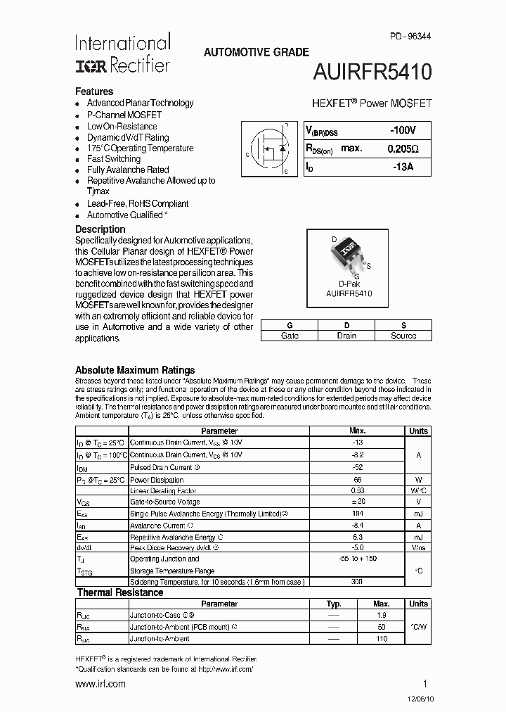 AUIRFR5410_6829749.PDF Datasheet
