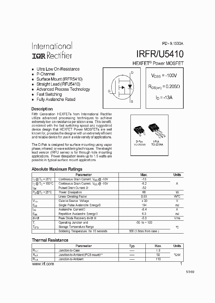 IRFR5410HR_6829752.PDF Datasheet