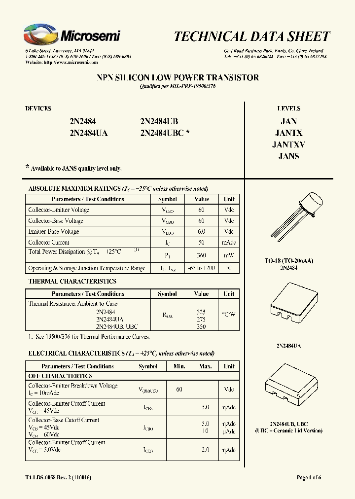 MICROSEMICORP-LAWRENCE-JANS2N2484UBC_6845381.PDF Datasheet