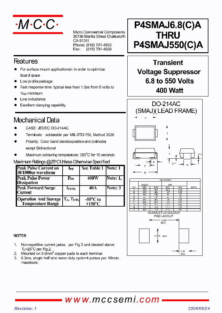 P4SMAJ530CA_6846628.PDF Datasheet