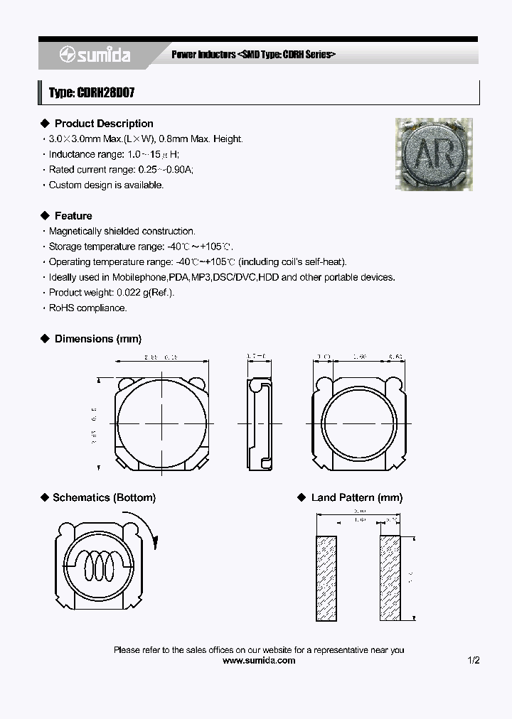 SUMIDACORP-CDRH28D07NP-1R0NC_6861343.PDF Datasheet