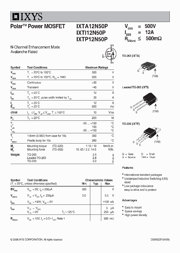 IXYSCORP-IXTA12N50P_6861760.PDF Datasheet