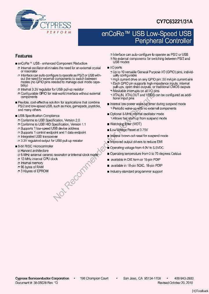 CYPRESSSEMICONDUCTORCORP-CY7C63231A-PXC_6869723.PDF Datasheet