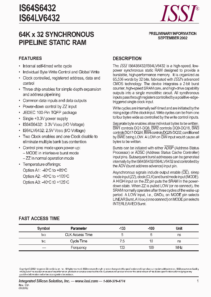 IS64LV6432-133TQA2_6870568.PDF Datasheet