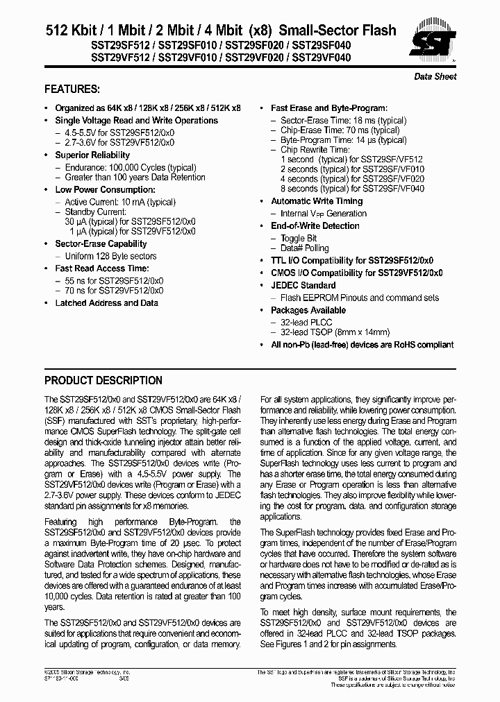 SST29SF010-55-4I-NHE_6900252.PDF Datasheet