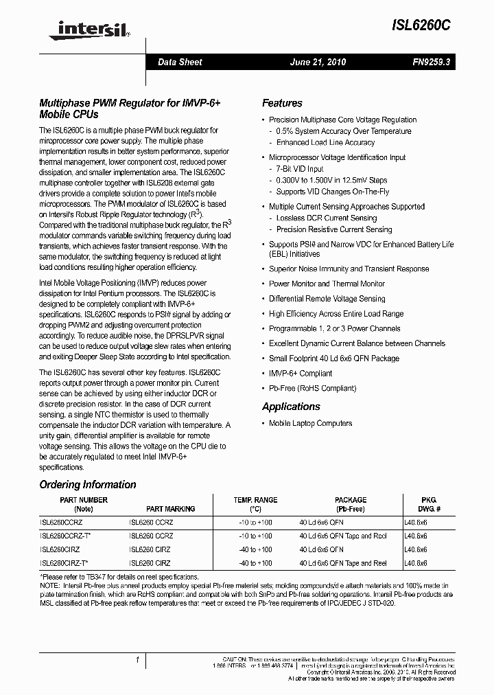 ISL6260CCRZ_6957694.PDF Datasheet