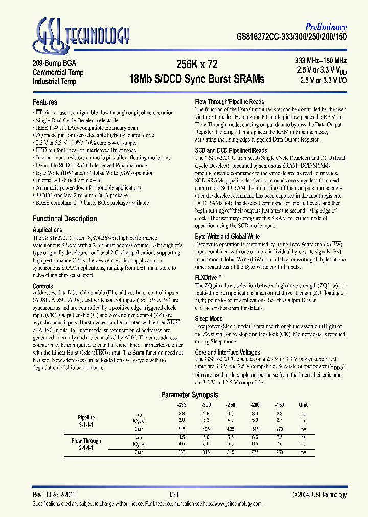 GS816272CGC-300T_6901697.PDF Datasheet
