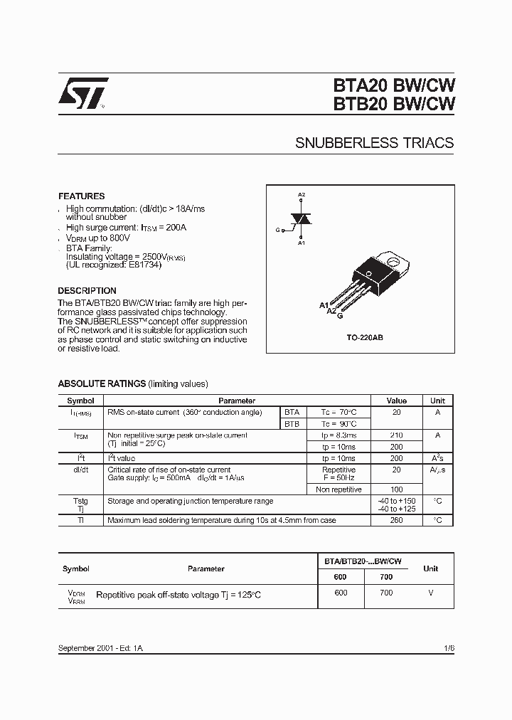 STMICROELECTRONICS-BTB20-600BW_6915509.PDF Datasheet