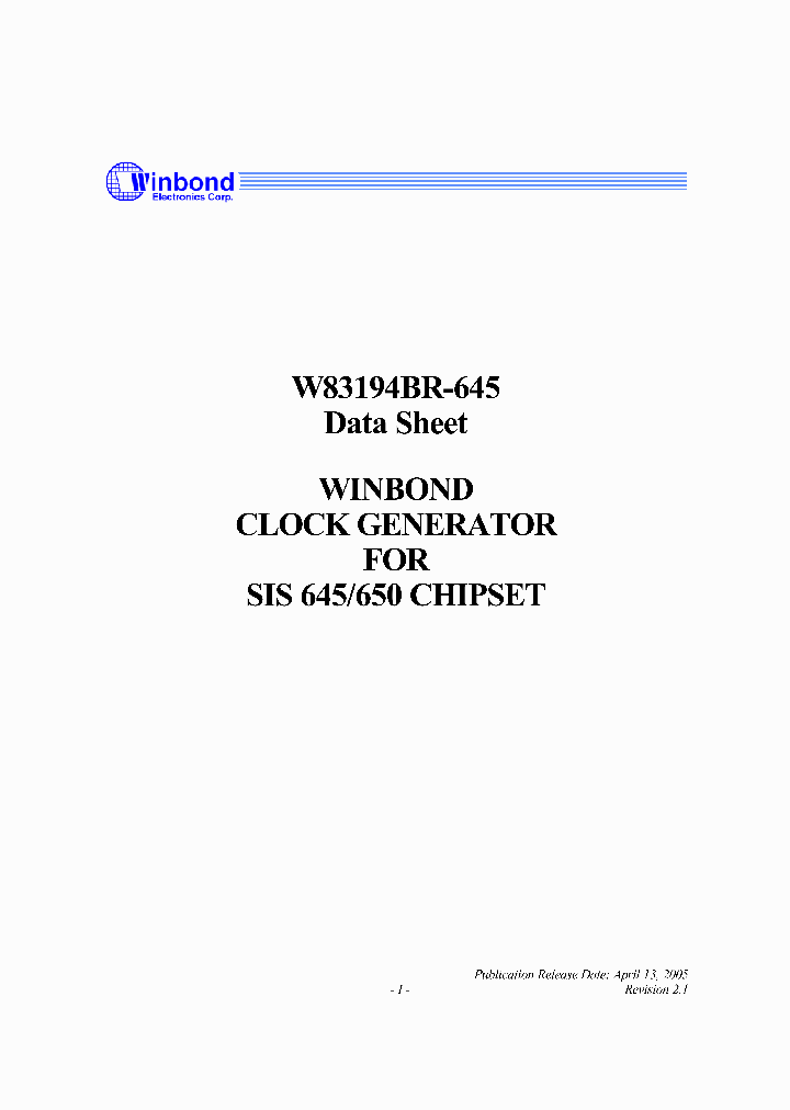 WINBONDELECTRONICSCORP-W83194BR-645_6913807.PDF Datasheet