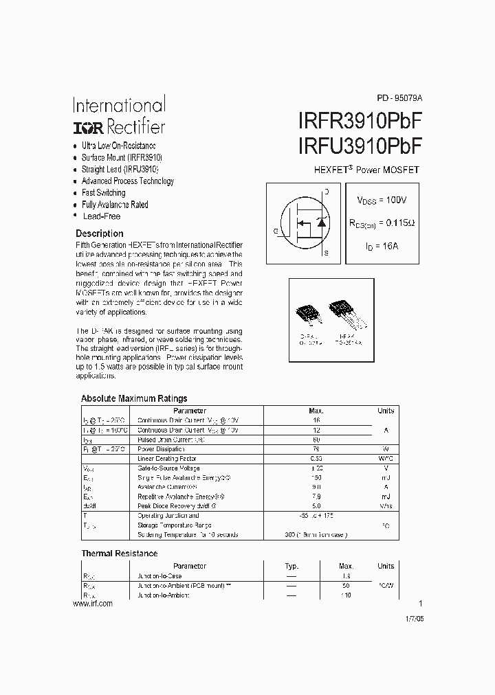 IRFR3910PBF_6927273.PDF Datasheet