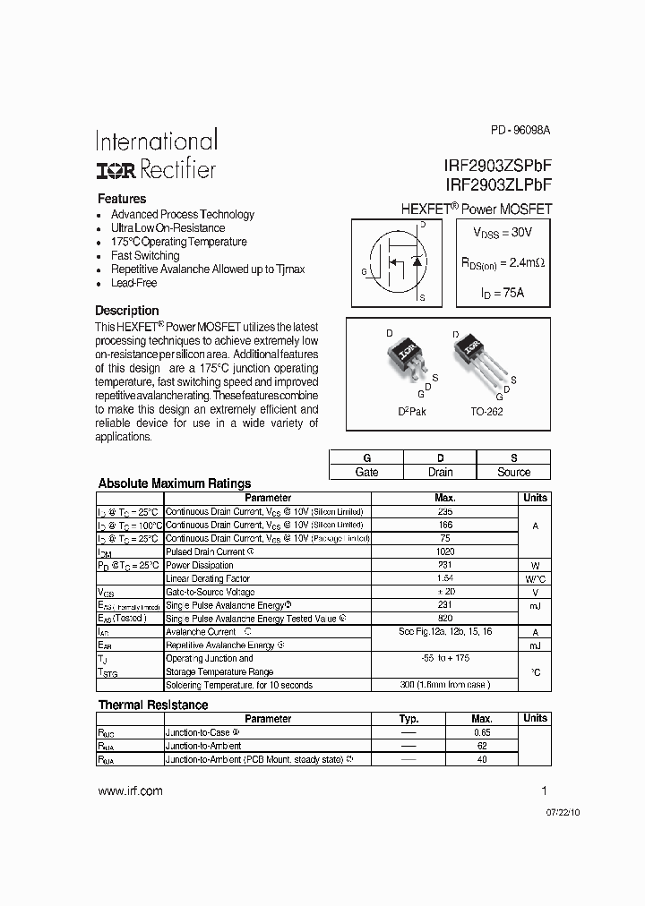 IRF2903ZL_6926230.PDF Datasheet
