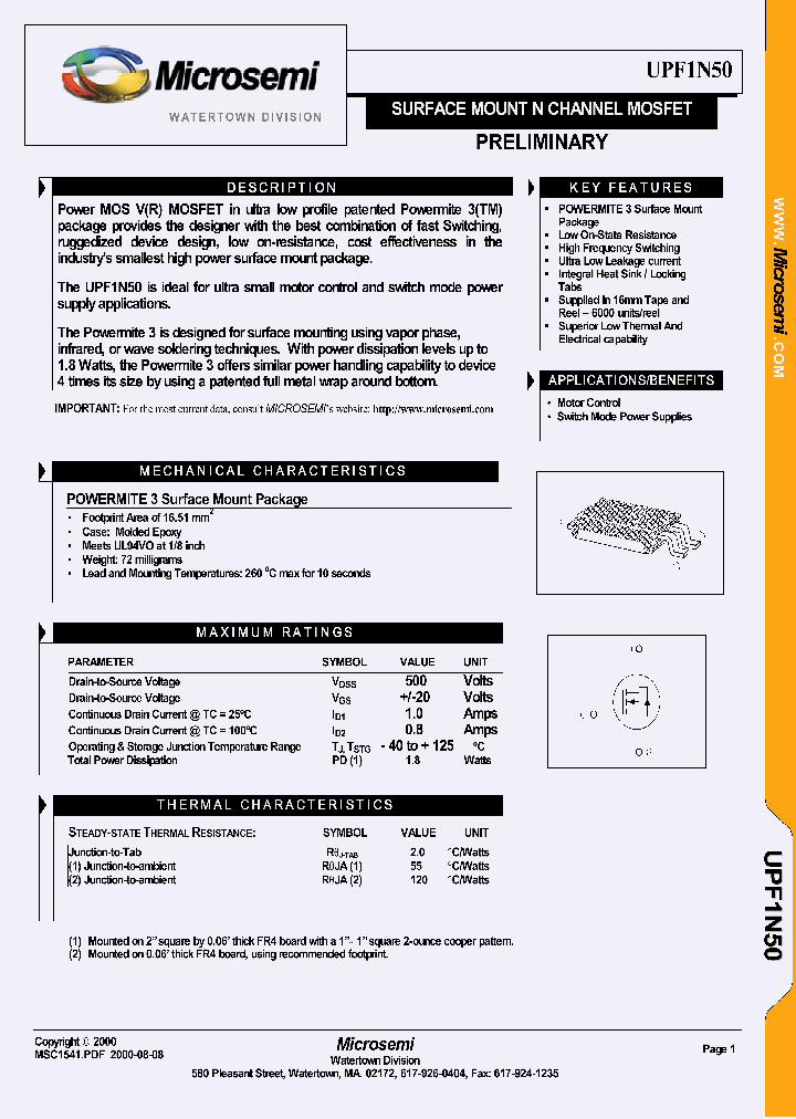 MICROSEMICORP-LOWELL-UPF1N50E3_6933268.PDF Datasheet