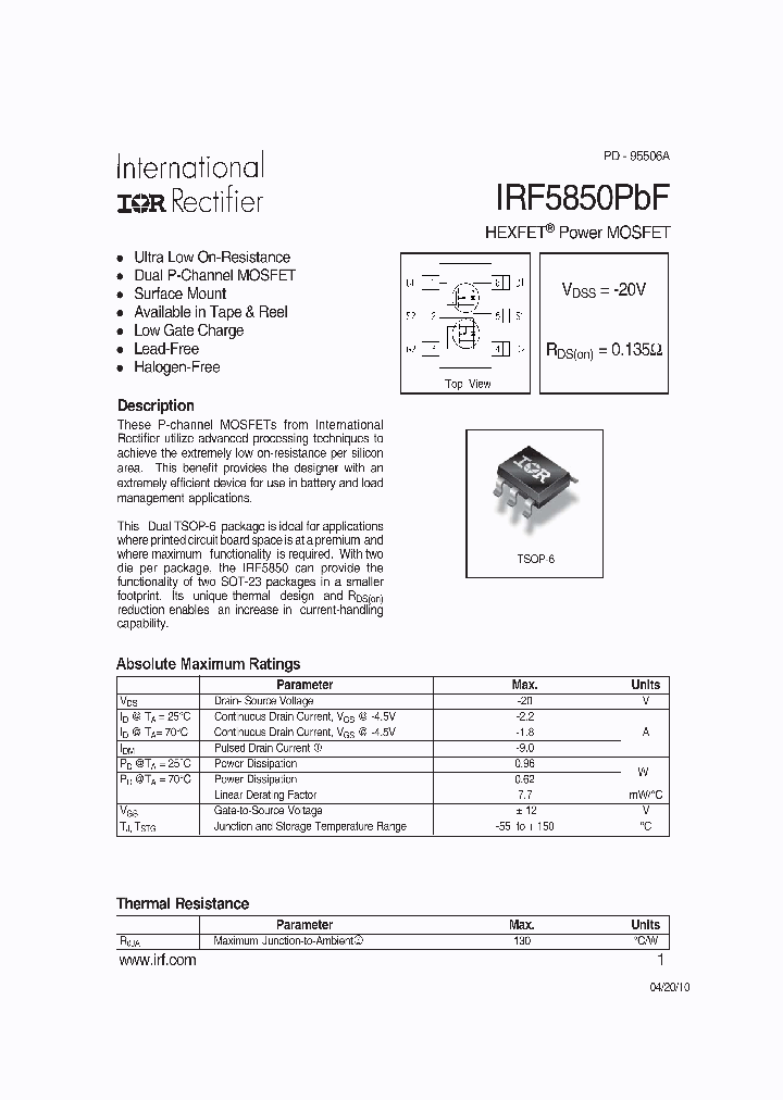 IRF5850TRPBF_6939394.PDF Datasheet