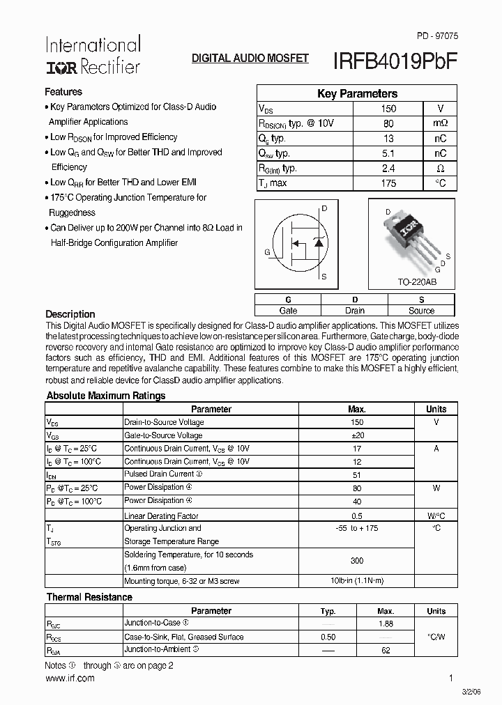 IRFB4019PBF_6949731.PDF Datasheet