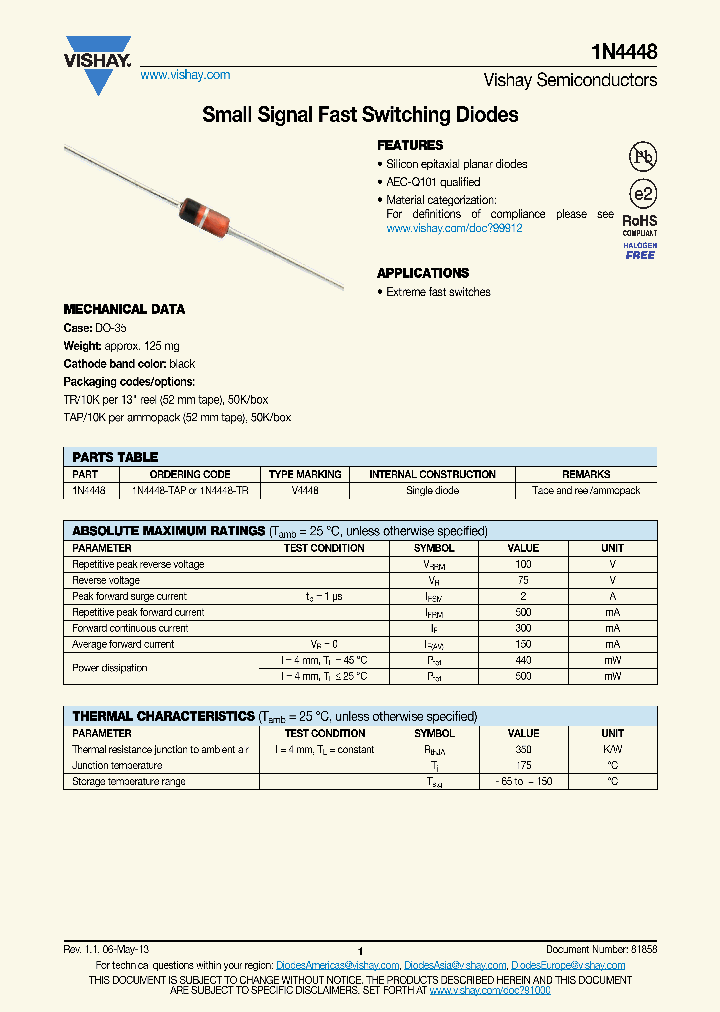 VISHAYSEMICONDUCTORS-1N4448TAP_6954433.PDF Datasheet