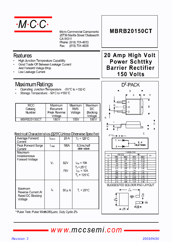 MICROCOMMERCIALCOMPONENTS-MBRB20150CT-TP_6959213.PDF Datasheet