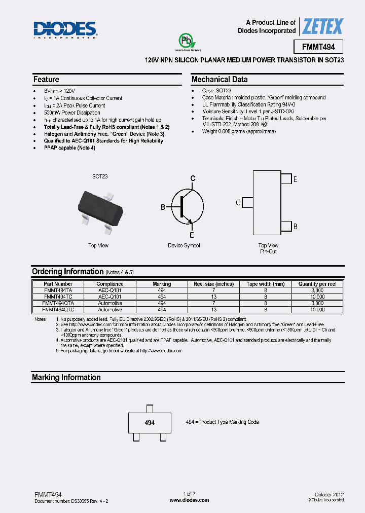 FMMT494QTA_6963705.PDF Datasheet