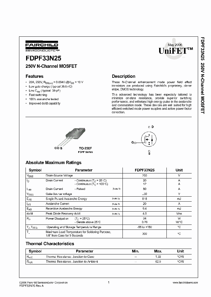 FDPF33N25_6973694.PDF Datasheet
