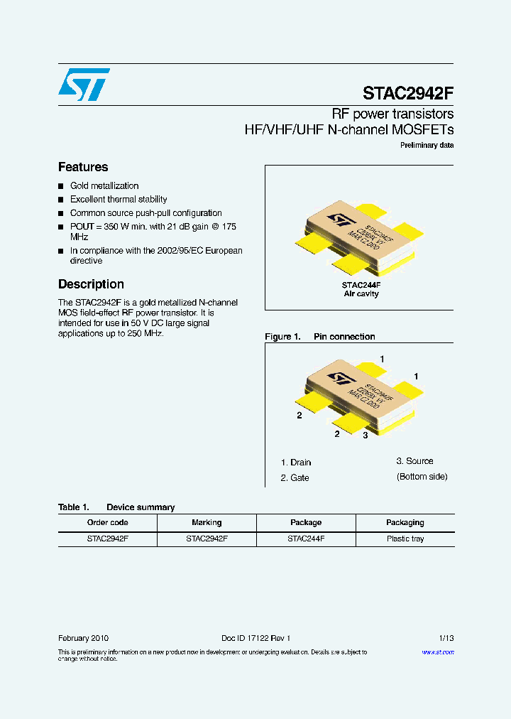 STMICROELECTRONICS-STAC2942F_6975272.PDF Datasheet
