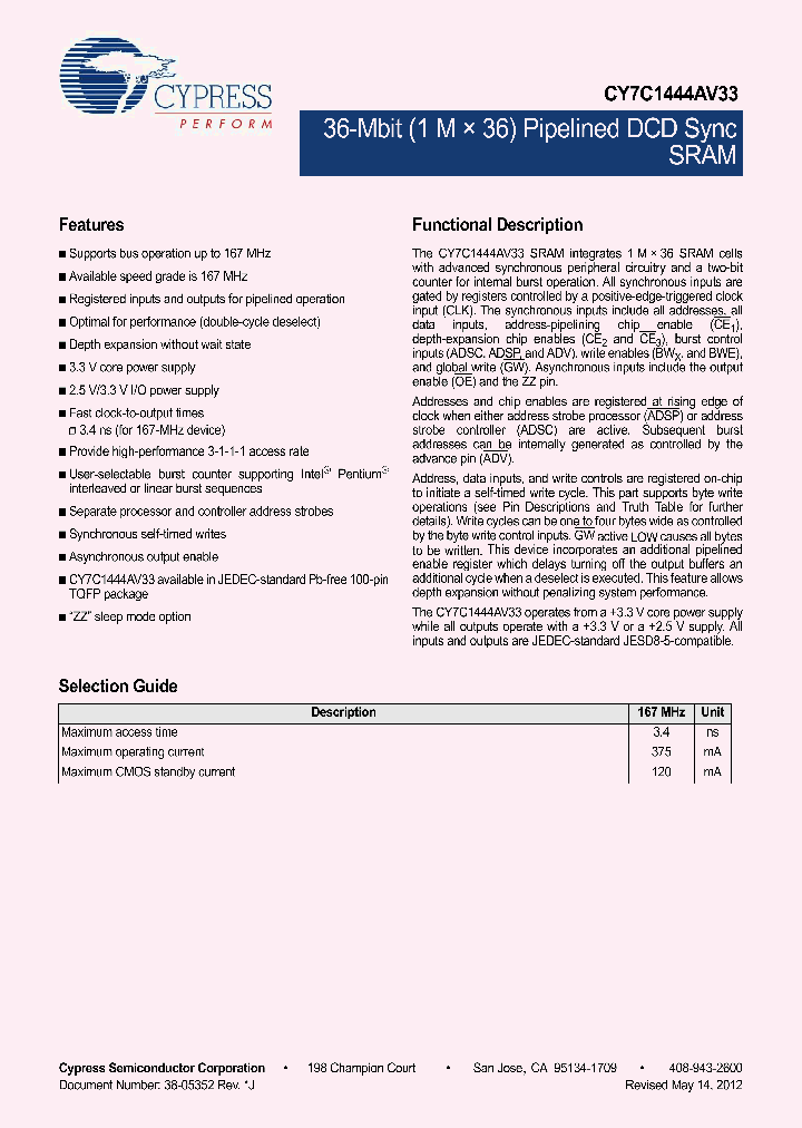 CY7C1444AV33-167AXC_6976346.PDF Datasheet