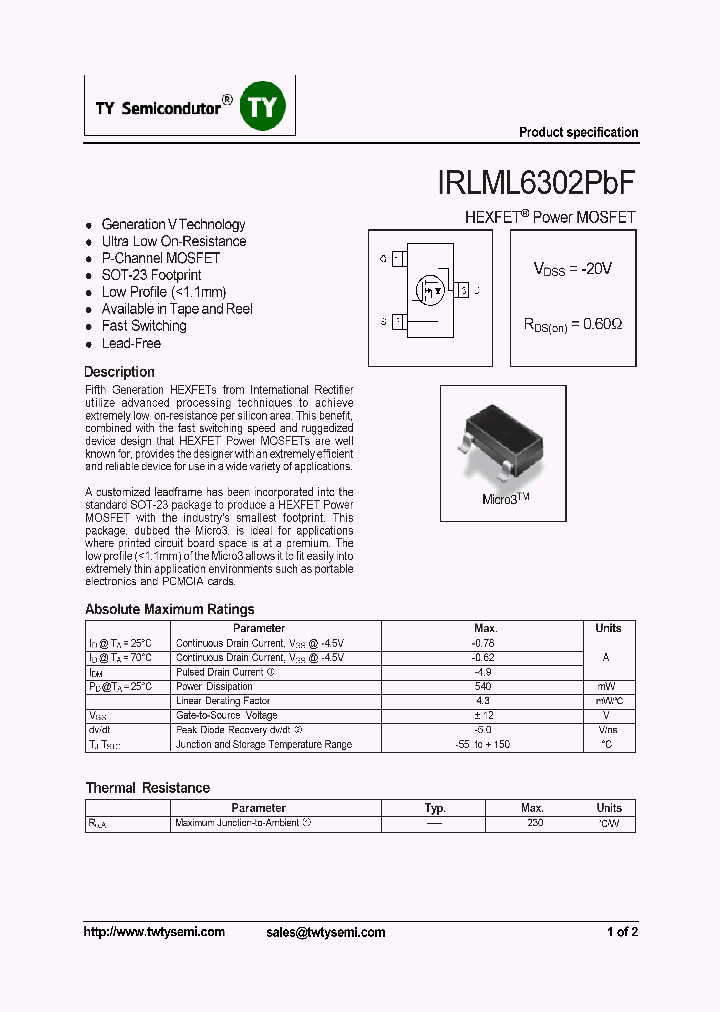 IRLML6302PBF_6976595.PDF Datasheet