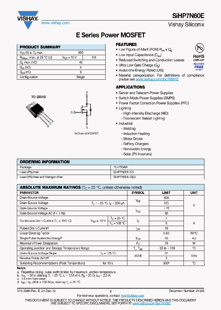 SIHP7N60E_6978686.PDF Datasheet