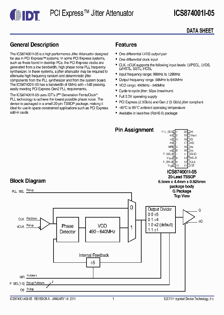 ICS874001AGI-05LF_6978974.PDF Datasheet