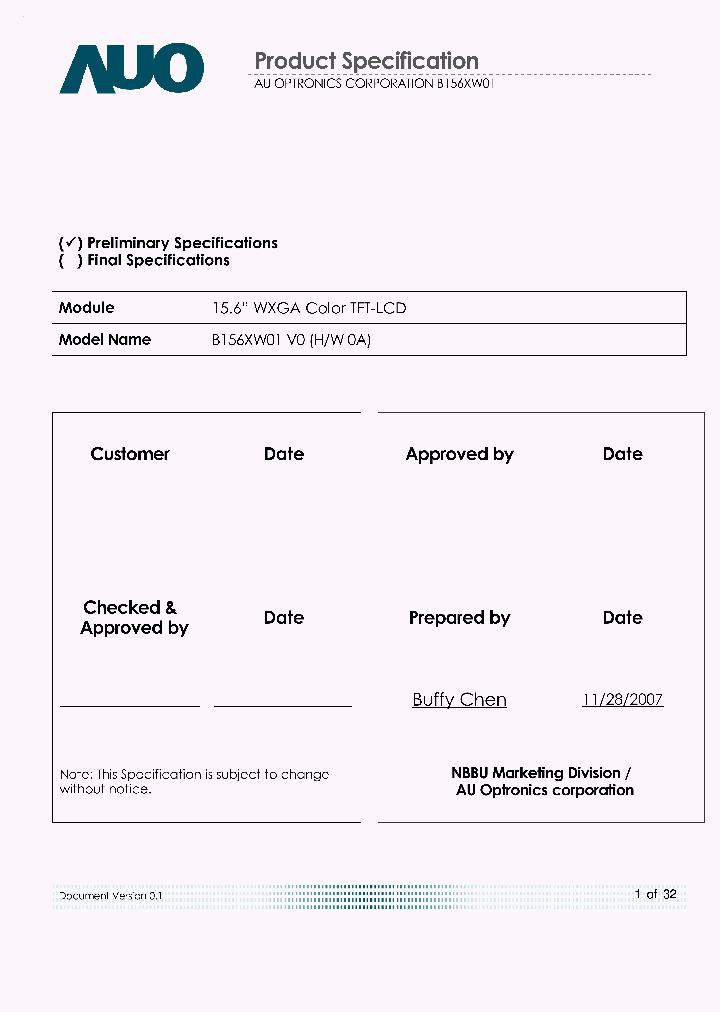 B156XW01-V0_6979558.PDF Datasheet