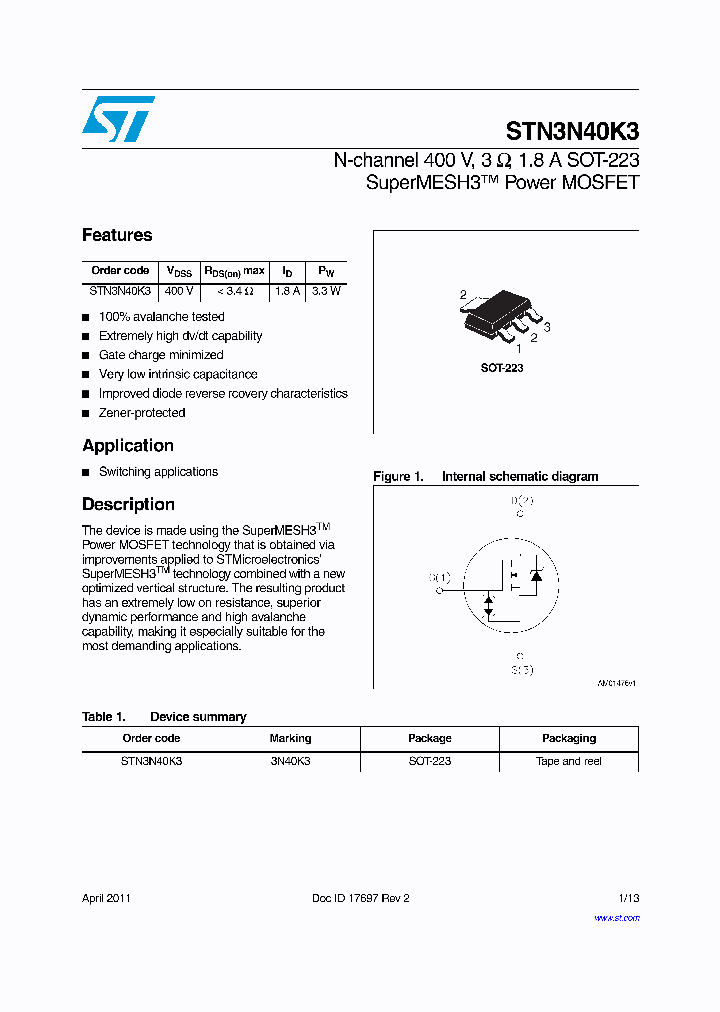 STN3N40K3_6982980.PDF Datasheet
