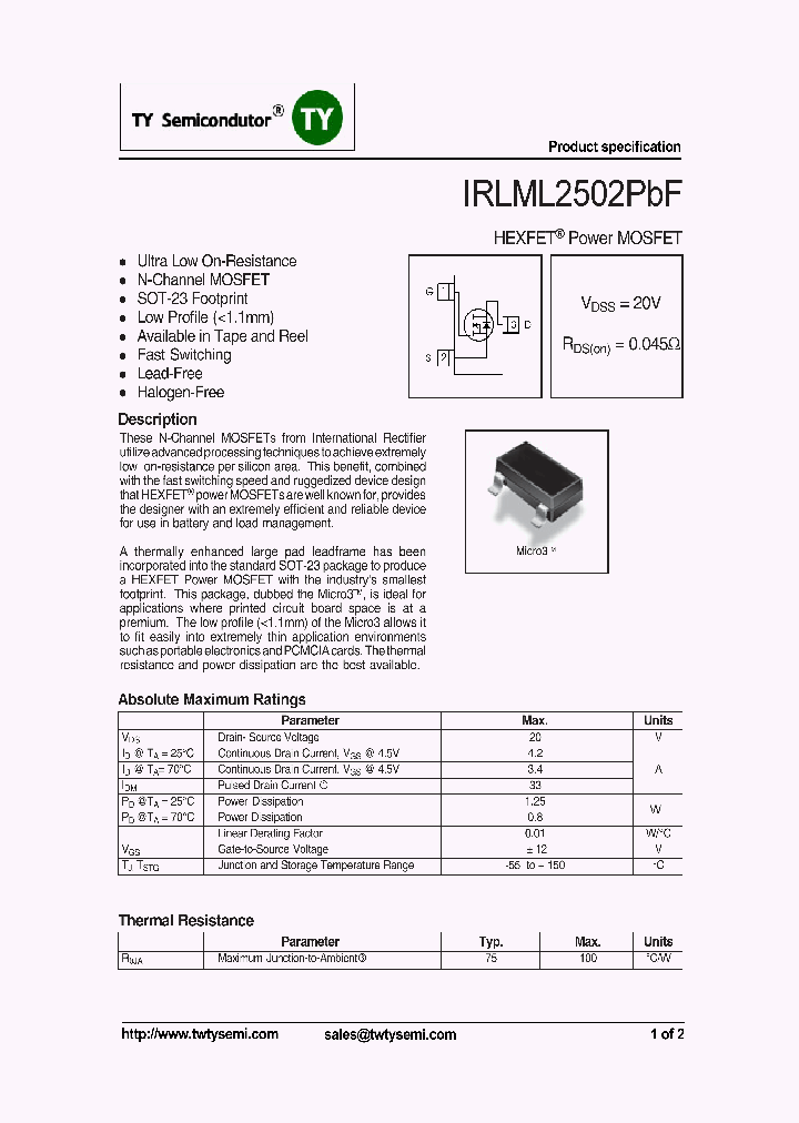 IRLML2502PBF_6985609.PDF Datasheet