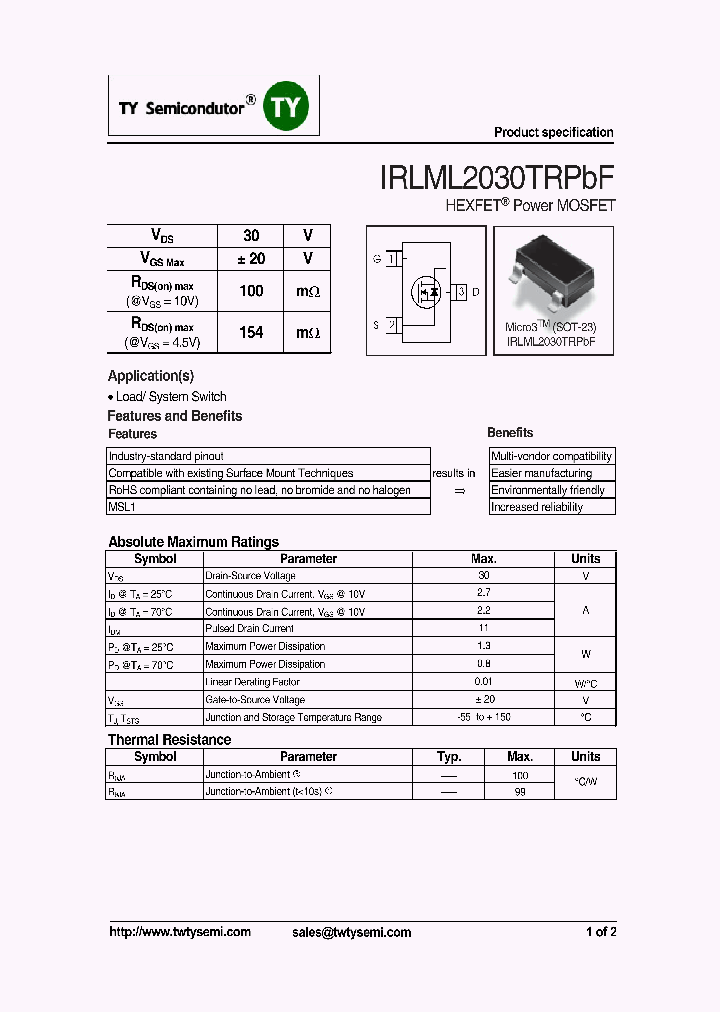 IRLML2030TRPBF_6985606.PDF Datasheet