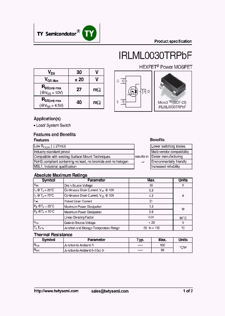 IRLML0030TRPBF_6985604.PDF Datasheet