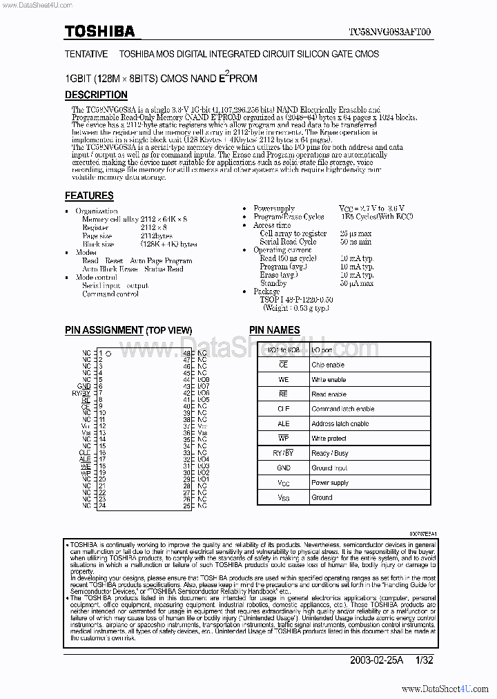TC58NVG0S3AFT00_6986809.PDF Datasheet