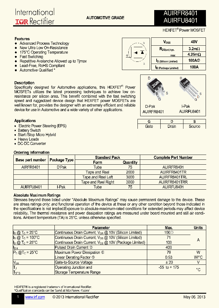 AUIRFR8401TR_6988011.PDF Datasheet