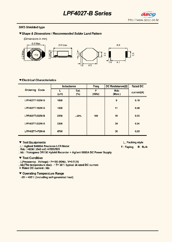 LPF4027T-152M-B_6992554.PDF Datasheet