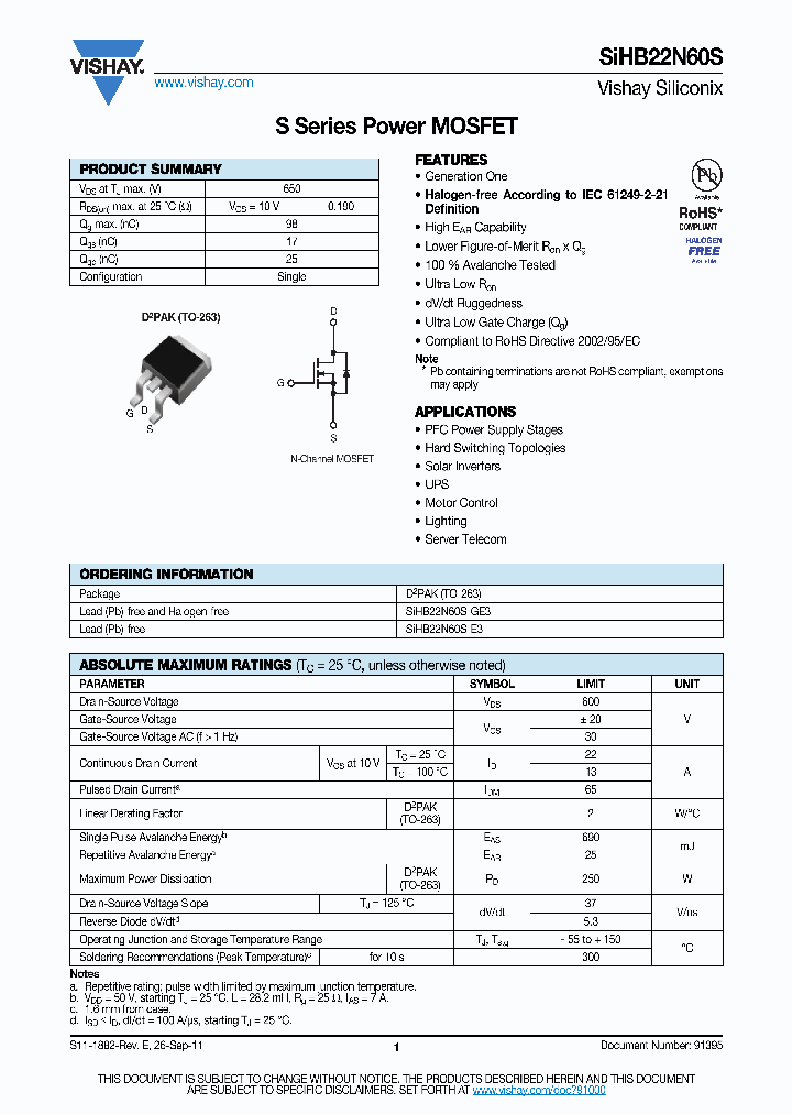 SIHB22N60S_6995023.PDF Datasheet