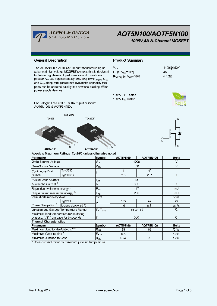 AOTF5N100_6995684.PDF Datasheet
