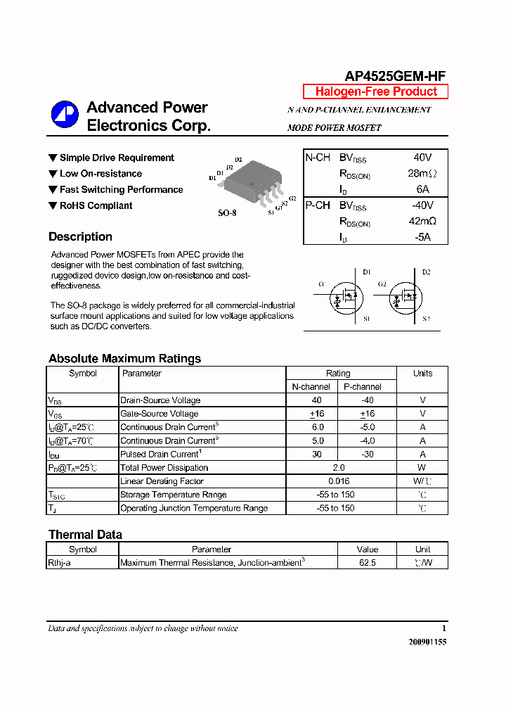 AP4525GEM-HF_6999005.PDF Datasheet