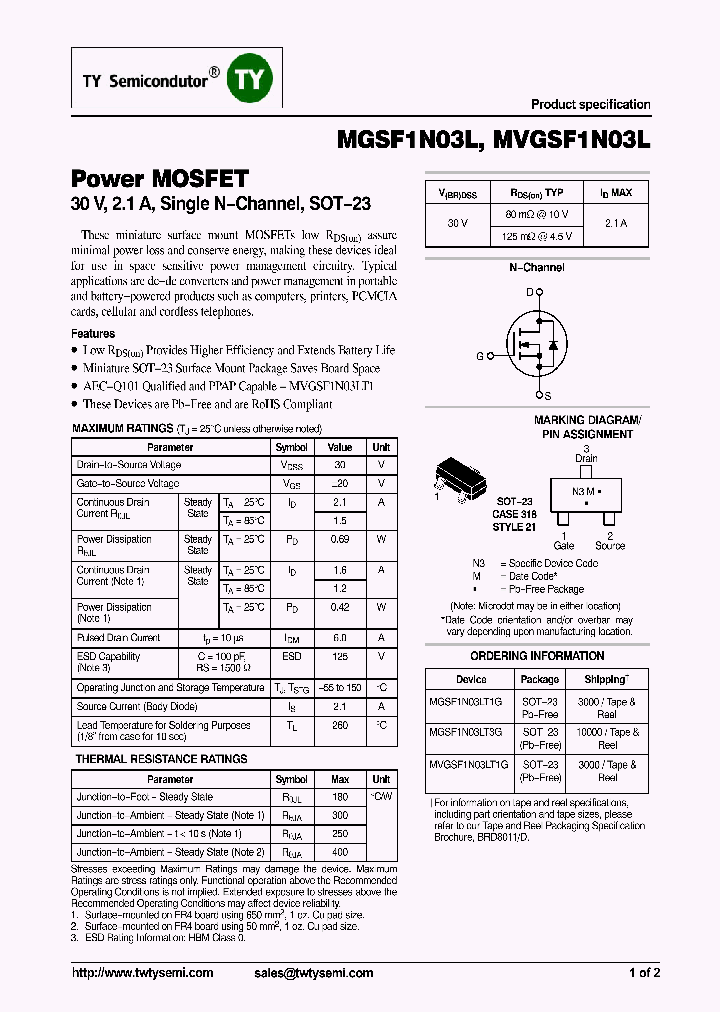 MGSF1N03L_6998852.PDF Datasheet