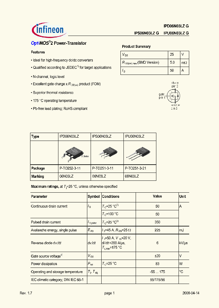 IPS06N03LZG_6999692.PDF Datasheet
