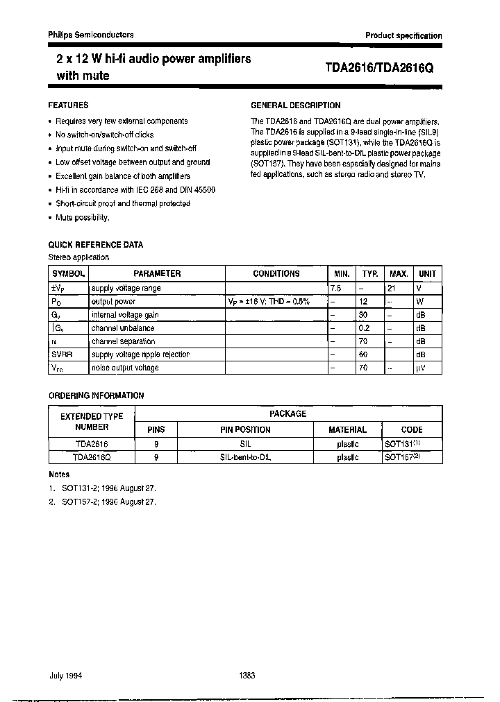 NXPSEMICONDUCTORS-TDA2616U_7008542.PDF Datasheet